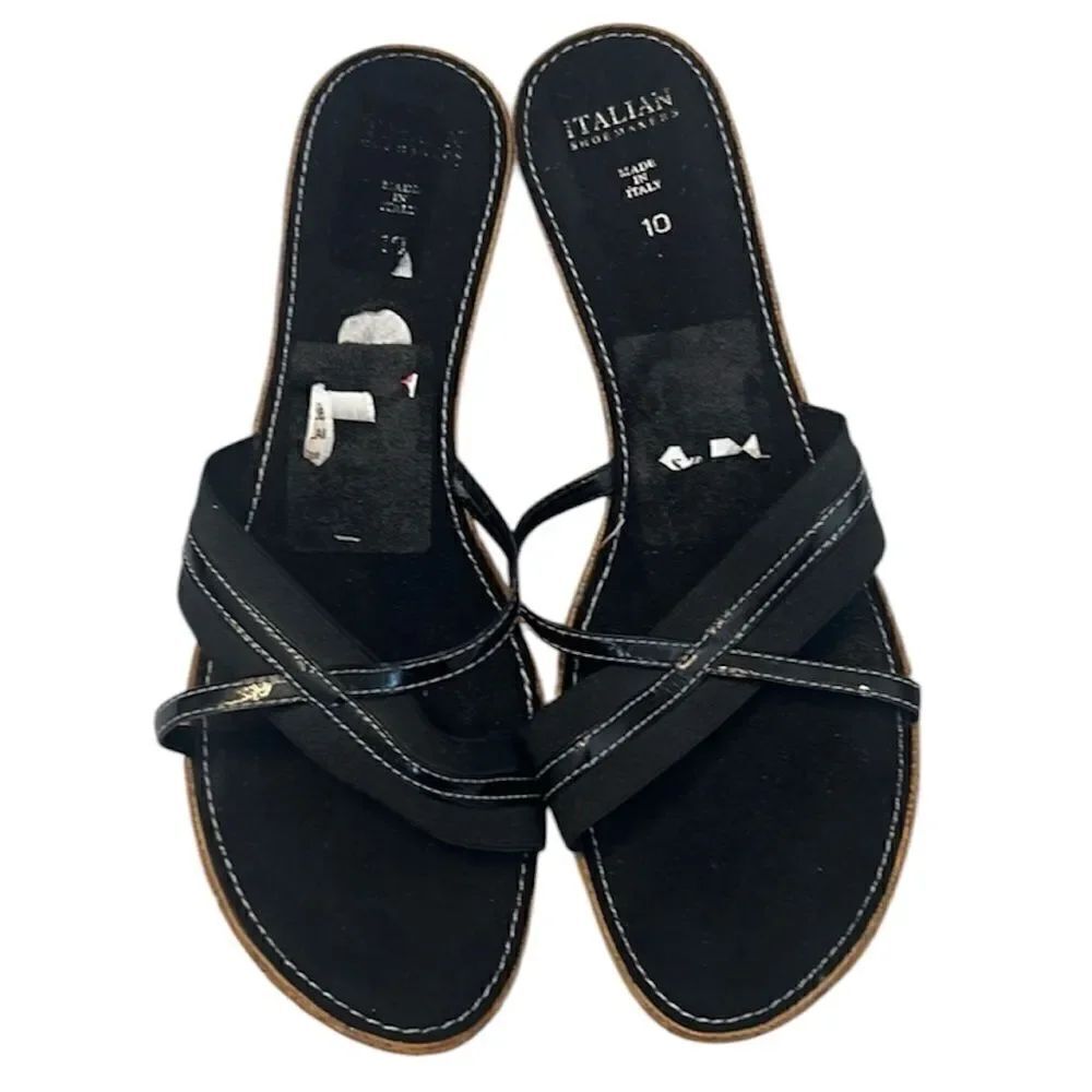 Italian Shoemakers sz 10 black with tan wedge sandals GUC No box